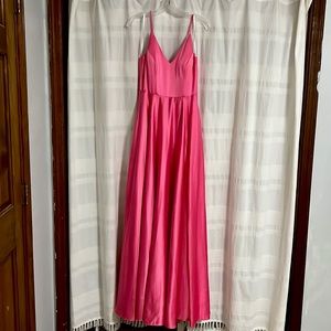 prom dress, floor length, bra padded, adjustable straps, slit and has pockets